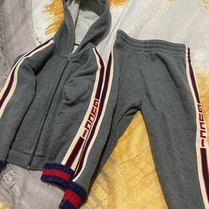 Toddler Gucci “Web Trim Logo Stripe Hoodie & Gucci “jacquard trim track pants “